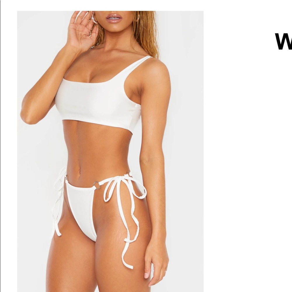 White ring tie side bikini bottoms